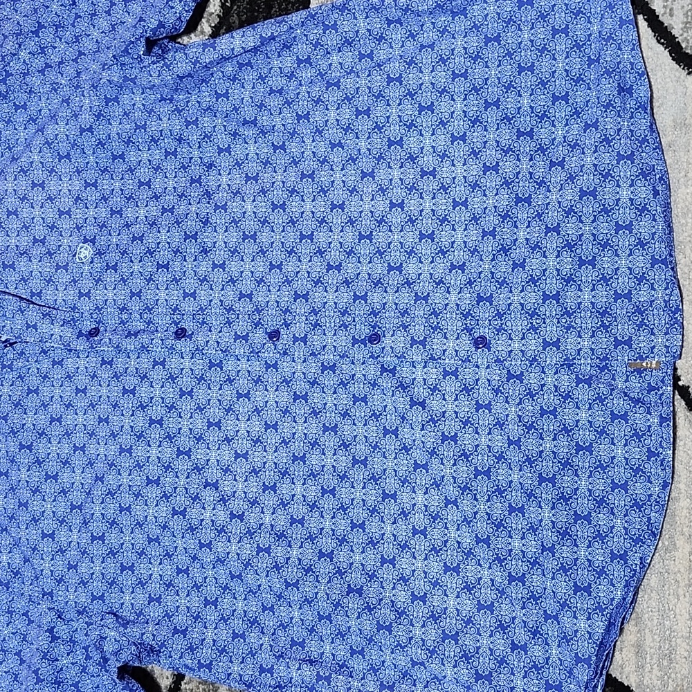 Ariat Blue Patterned Embroidered Button-Down Shor… - image 7